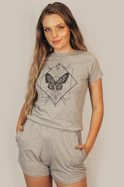 T-Shirt Butterfly Cinza