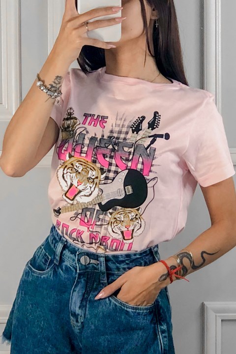 T-Shirt The Queen Of Rock N Roll Rosa Claro
